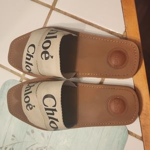 Chloé Woody logo print canvas slides